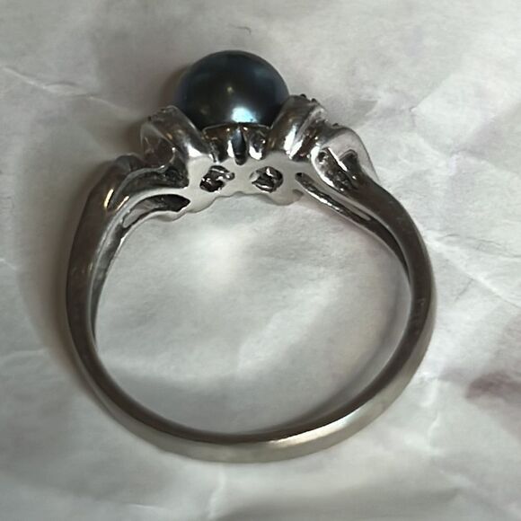 10k White Gold 9mm Grey Tahitian Pearl and Diamond Ring - Picture 9 of 15